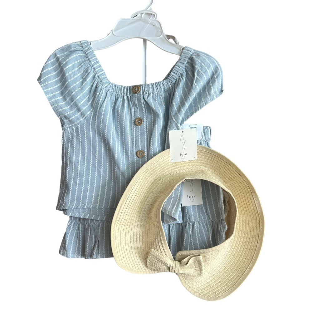 ✅Joie Kids Girls 3 Piece Set Crop Top with Tie and Skirt with Summer Hat